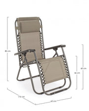 Sedia a Sdraio Pieghevole Martin Tortora - Acciaio Trattato, Tessuto in Textilene 540gr/m2 - Misure: 65a x 176b x 80h cm
