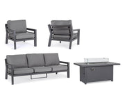 Set 4 Pz Salotto con Cuscino Hendrix Antracite in Alluminio, Acciaio, Vetro e Poliestere