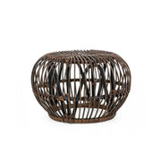 Pouf -Tisch für Outdoor in Rattan -braunen Goldenen Durchmesser 65x H44 cm