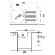 Küchenspüle Bord Edelstahl DX DX 50 x 79 cm