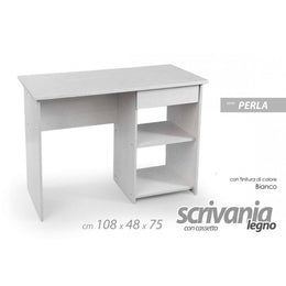 Schreibtisch Schlafzimmer mit Schublade und weißem Seitenfach 108 cm