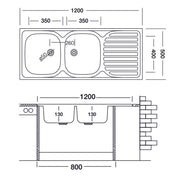 Küchenspüle Zwei Tanks mit DX DX DX Stahl 50x120 cm