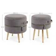 Set 2 Dark Pavlina Velluto Grey Velvet Effect Stool