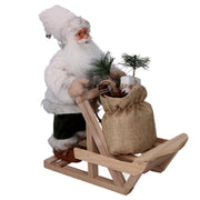 Santa Claus Stoff mit Schlitten und grünen Geschenken weiß CM33x12H30