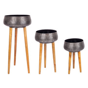 Set 3 Gate Black Wood und Aluminium Classic Style Vase