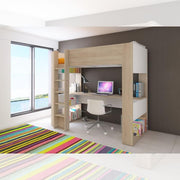 Cameretta 1652 mit Mezzanine -Bett und darunter liegender Weißer und Eichenschreibtisch