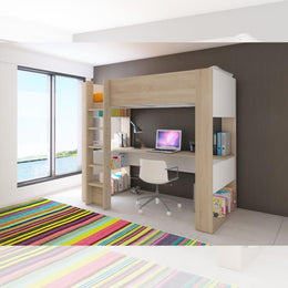 Cameretta 1652 mit Mezzanine -Bett und darunter liegender Weißer und Eichenschreibtisch