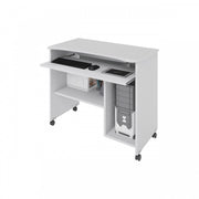 Weißer Halter mit Holzrädern, die H.76x93 x48,5 cm gegründet haben