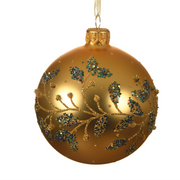 Weihnachtskugelfarbe glänzendes Golddesign mit Zweigen und Blättern Ø8 cm