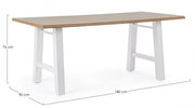 Weißer Holztisch und natürlicher Stahl 180x90 cm