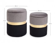 Set von zwei modernen Pouf -Öffnungsfähigen grauen schwarzen Gold