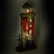 Seedekoration im roten Holzleuchtturm mit LED 16x6.5x34H CM
