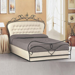 Doppelbett in Anthrazit -Schmiedeeisen mit gepolstertem Kopf 172x202xh.140 cm