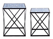 Set 2 Neapolis -Tische in Stahl mit MDF -Top, dekoriert mit 55H 37H CM -Druck