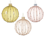 Weihnachtskugel Transparentes Glas emailliertes Polka Punkt mit vertikalen Glitzer -Sortiment von 3 Farben Sortierte Farbe Ø 8 cm