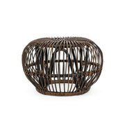 Pouf -Tisch für Outdoor in Rattan -braunen Goldenen Durchmesser 65x H44 cm