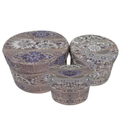 Öko-Leder-Box 1-3 Graue Blüten Tondocm Ø27H18