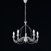 Schäbiger weißer Eisenkronleuchter fünf Lichter 61x H45 cm