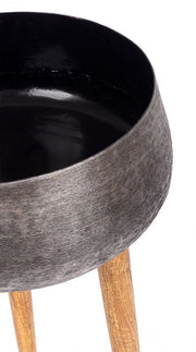 Set 3 Gate Black Wood und Aluminium Classic Style Vase