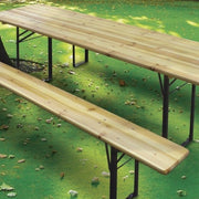 Garten -Set -Tisch und zwei Holzbänke und Verdelook -Stahl