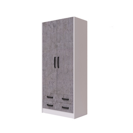Zwei Türen Garderobe mit Schubladen Beton weiße Struktur H210x90x52 cm