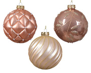 Weihnachtskugel undurchsichtiges Glasglas mit karierten Linien und gemischten Blättern Perlenfarbe/Farbe Ø 10 cm