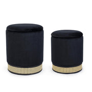 Set 2 Pouf Container Black Fabric Milena