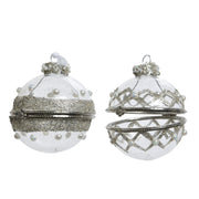 Weihnachtskugel Perlenglas 8 cm Silber Glitzer