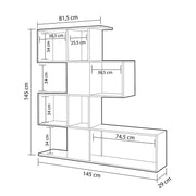 4 -Level -Regal -Bücherregal 9 schwarze weiße Regisseure 145x29xh.145 cm Effez