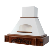 Katia weiße rustikale Küchenhaube mit Holzrahmen Inlay Tabakfarbe 90 cm