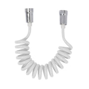 Weißes flexibles Kabel, erweiterbar mit Feder, maximale Länge 150 cm.