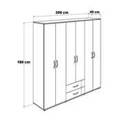 Kleiderschrank 6 Türen und 2 Eichenschubladen L 200 x P 40 x H 180 cm