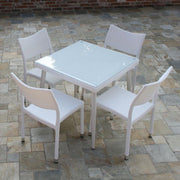 Polyrattan Tisch weiße Quadratcreme mit Glas 90x90x77h cm