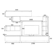 Die Wand ausgestattet zwei Rampenlicht vier Wandeinheiten Rovere Tronador 260x42x H210 cm