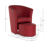 Sessel mit Pouf kombiniert Rita Rot