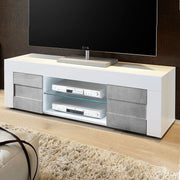 Weiß glänzender TV -Basis 2 Türen grau Beton L.138 S.42 H.44 cm Effez