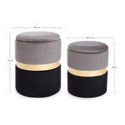 Set von zwei modernen Pouf -Öffnungsfähigen grauen schwarzen Gold