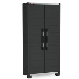 Hohe Plastikgarderobe 4 Verstärkte Regale 88x45x181h cm. Schwarze Garage XL