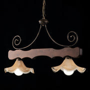 Hölzerne und antike Walnussleuchter zwei Leuchten Glaslampen 88x H50 cm