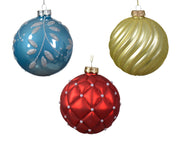 Glas Weihnachtsball für lucid-opaco Weihnachtsdekorationen mit Motiv mit gemischten Blattlinien Farbe Blau Zucker/Farbe Ø 10 cm