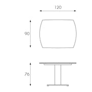Weiß erweiterbarer Tabelle 90 cm x 120-180 cm H. 76 cm