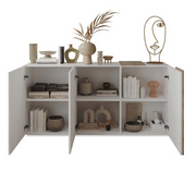 Madia mit 3 Türen glänzender weißer Eiche Kadiz L.181 X H.86 X P.44 cm