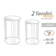 Set von zwei Spiegel -Top -Weißmetalltischen