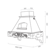 Kapuze rustikal weiße Jade Max mit Holzrahmen Inlay Tabakfarbe 120 cm