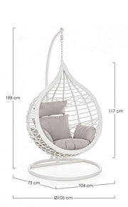 Weißer suspendierter Sessel mit synthetischer Faserkissen