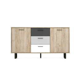 Madia 2 Türen 3 farbige Schubladen graue Eiche 160x35xh.86 cm effektiv