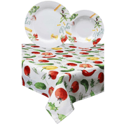 Setzen Sie 12 Platten und Tischdecke mehrfarbige Pasta -Olimpia -Linie