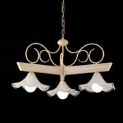 Holz- und Elfenbeinlackkronleuchter mit Dekoration Dekoration 3 Lichter mit Glas im Teller