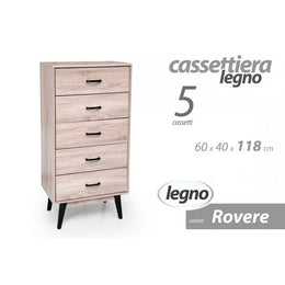 Bequeme moderne Cassettera fünf Eichenschubladen 60 x 40 x 118 h cm