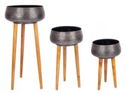 Set 3 Gate Black Wood und Aluminium Classic Style Vase